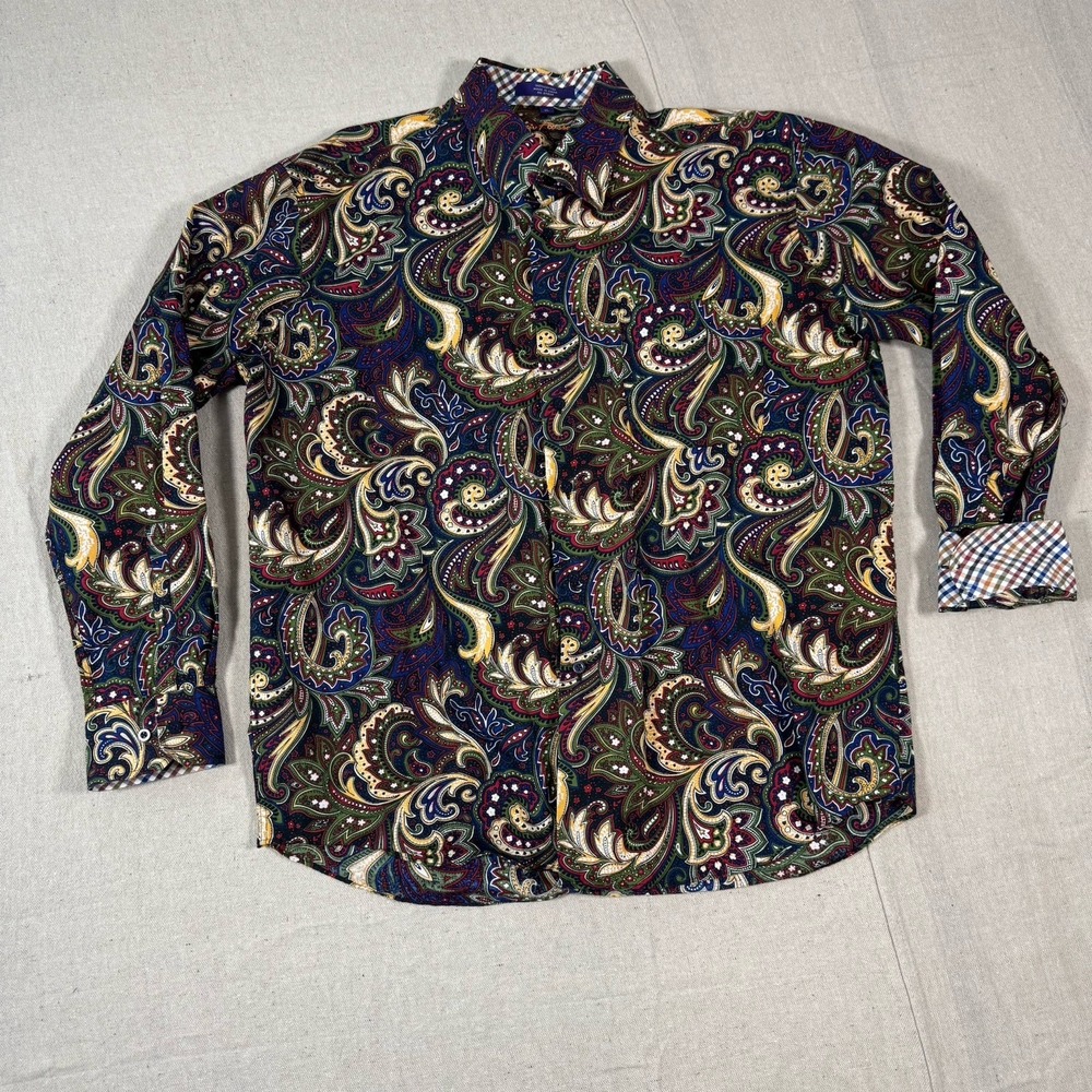 Alan Flusser Men's XL Colorful Paisley Dress Shirt‎ Flip Cuff Cotton